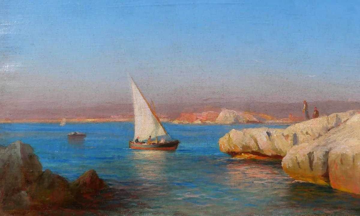 François Gautier 1842-1917 Marseille, bateau en mer, paysage, tableau vers 1890 impressionnisme-photo-4