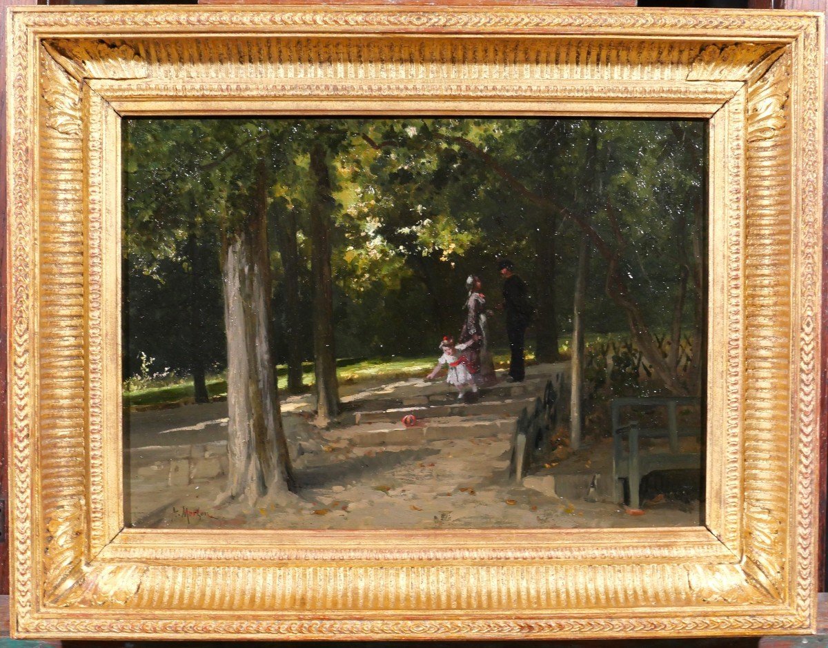 Antoine Morlon 1834-1913 The Meeting In The Park, Impressionist Painting, Circa 1880-photo-2