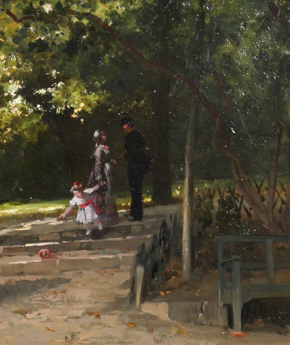 Antoine Morlon 1834-1913 The Meeting In The Park, Impressionist Painting, Circa 1880-photo-4