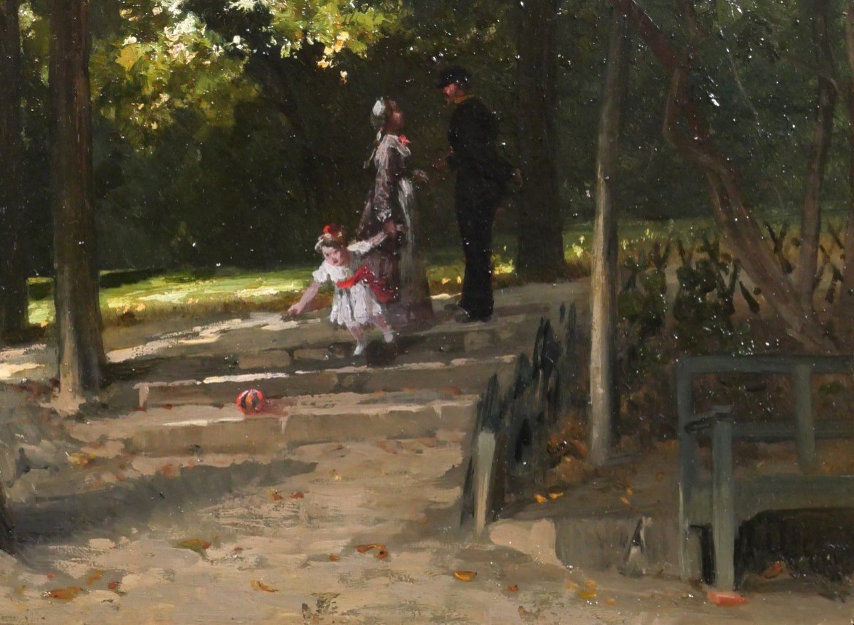 Antoine Morlon 1834-1913 The Meeting In The Park, Impressionist Painting, Circa 1880-photo-3