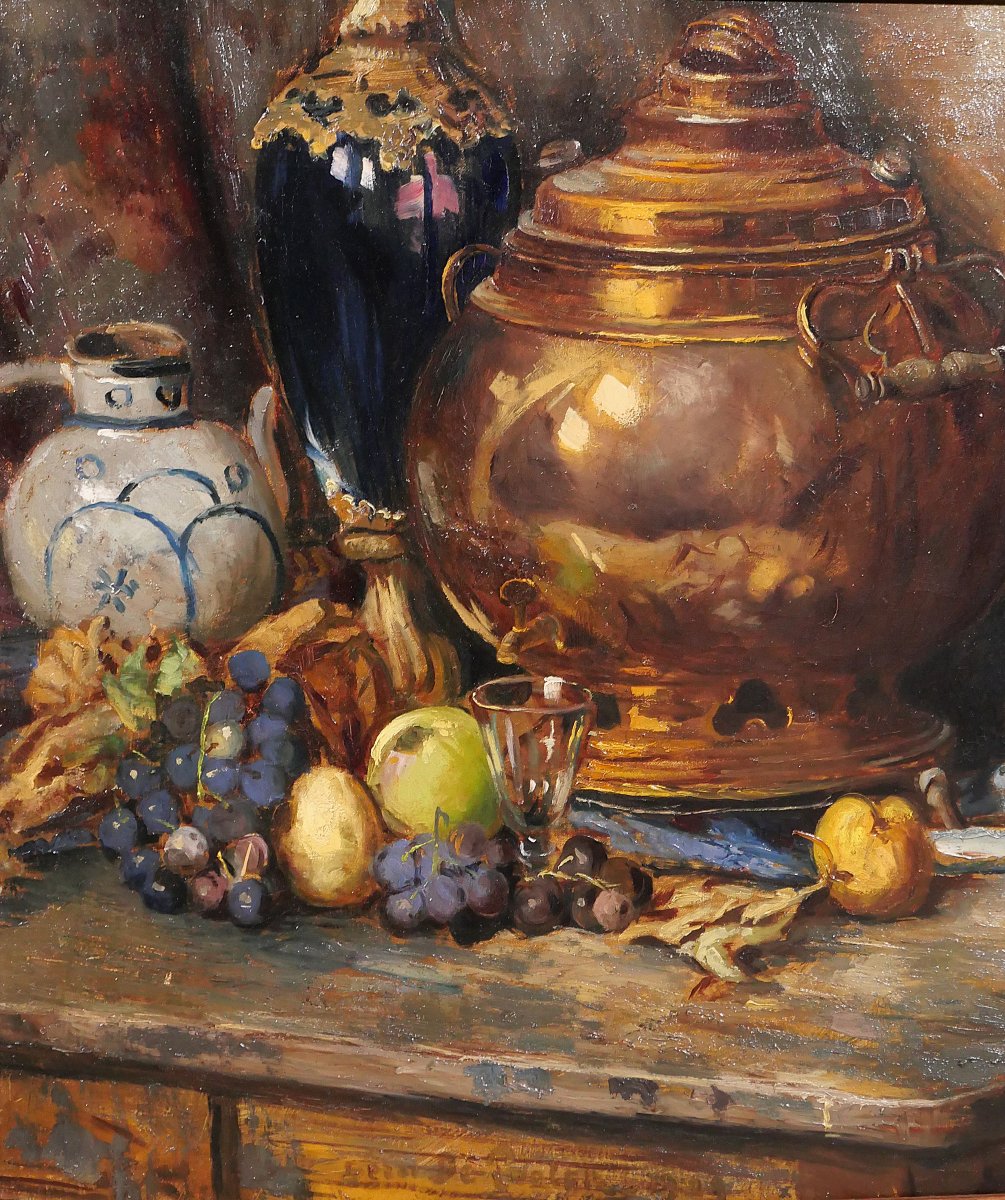 Bernard De Pooter 1883-1970 Still Life With Fruit And Objects, Painting, 1929, Belgium-photo-3