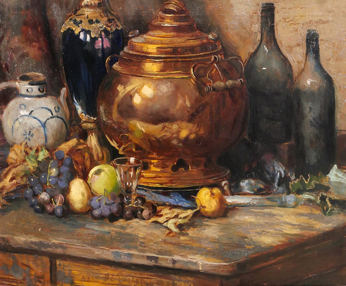 Bernard De Pooter 1883-1970 Still Life With Fruit And Objects, Painting, 1929, Belgium