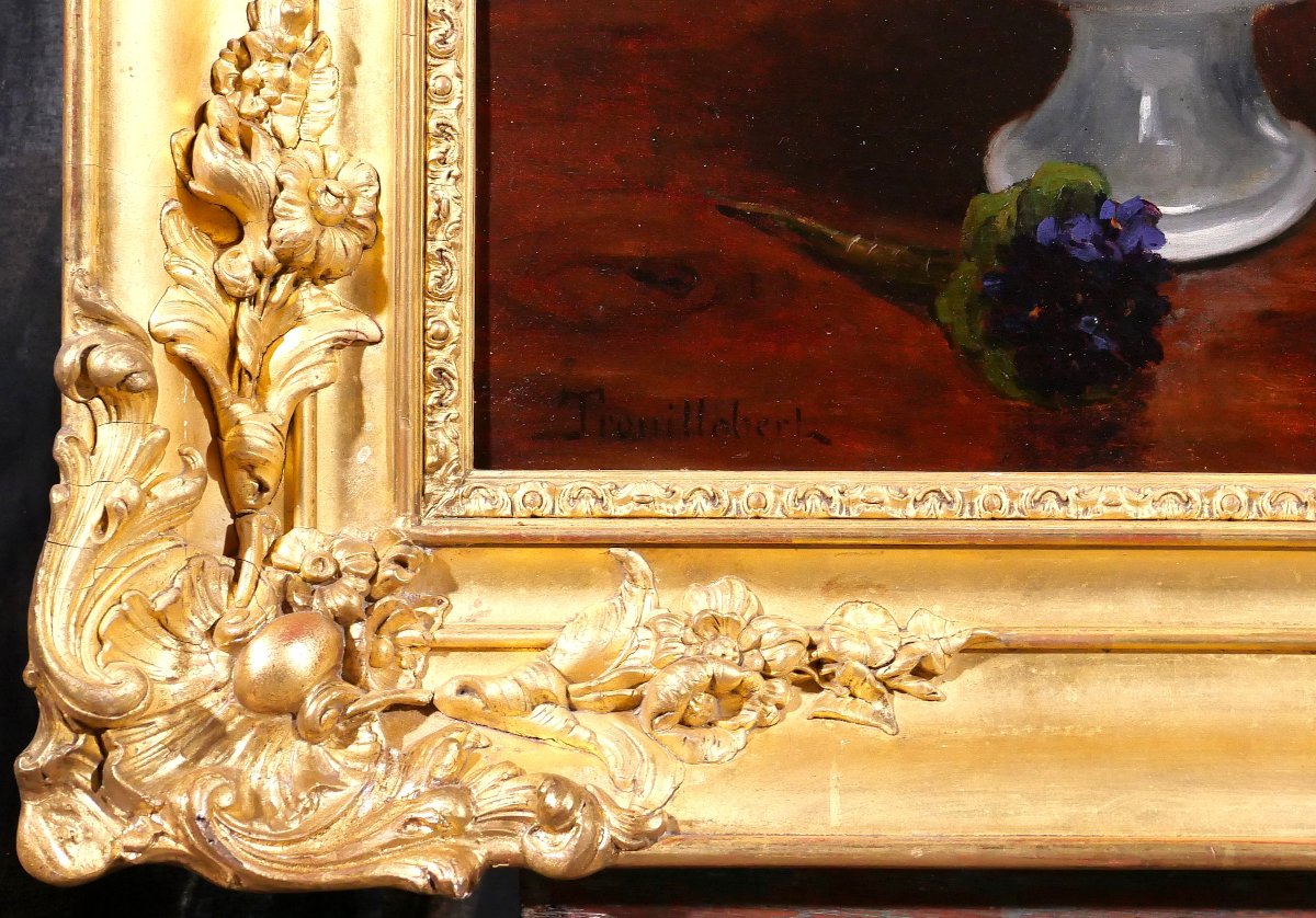 Paul-Désiré TROUILLEBERT 1831-1900 Perroquet et nature morte de fruits, tableau, vers 1870-photo-4