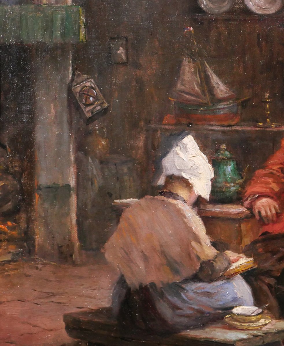Philipp ZELTNER 1865-1946 Couple dans un intérieur, tableau, vers 1900 Pays-Bas Allemagne-photo-1