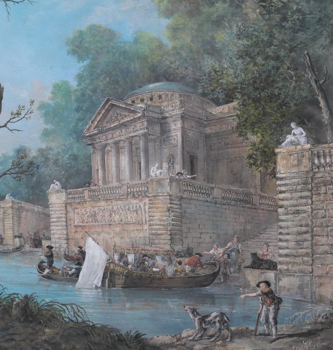 French School C. 1780-90 Animated Landscape, Drawing, Monogram, Neoclassical Ruins Hubert Robert-photo-3