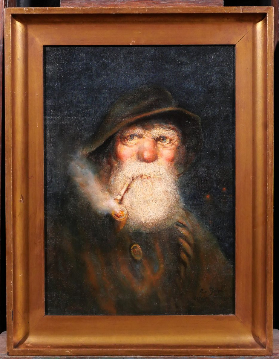 German School, Early 20th Century Portrait Of A Man, Fisherman From Lofoten, Norway, 1917, Signed-photo-2