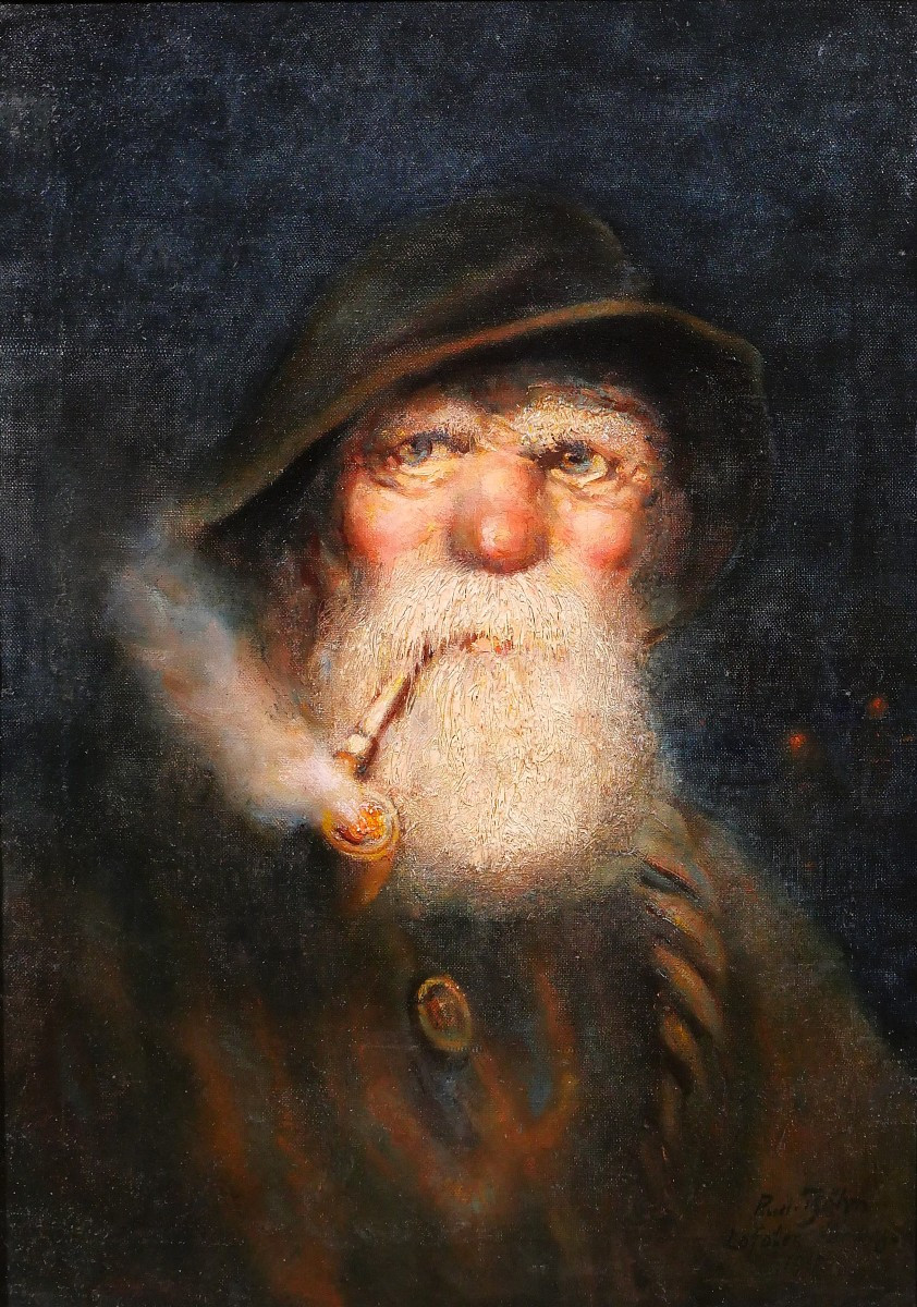 German School, Early 20th Century Portrait Of A Man, Fisherman From Lofoten, Norway, 1917, Signed