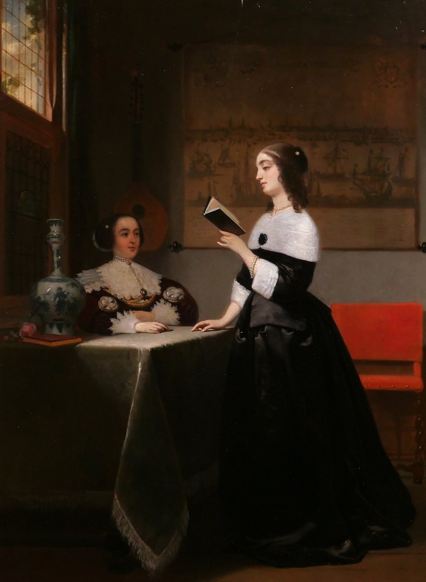 Johannes Cornelis Mertz 1819-1891 Reading The Letter, Painting, 1858 Netherlands, Vermeer-photo-1