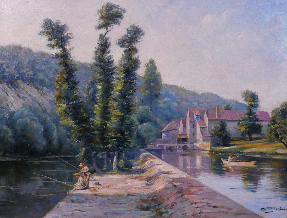 Auguste GAUDIBERT 1865-1908  Bourgogne, Yonne, paysage, tableau vers 1900 impressionnisme