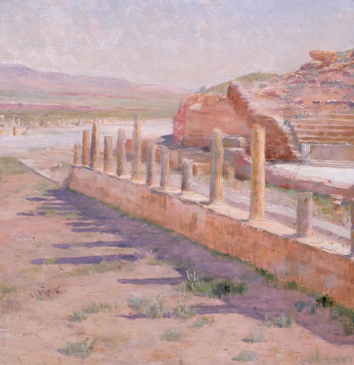 Albert-pierre Dornois 1848-1923 Algeria, The Ruins Of The Roman Theater Of Timgad, Painting, 1901-photo-3