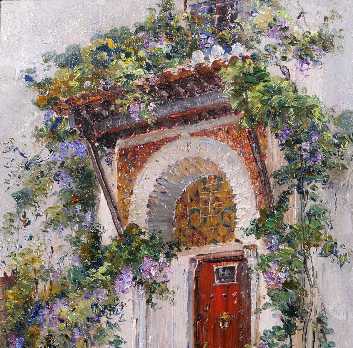 Marius Reynaud 1860-1935 Algérie, Alger, vue d'une porte, tableau, 1910-20 fleurs jardin-photo-3