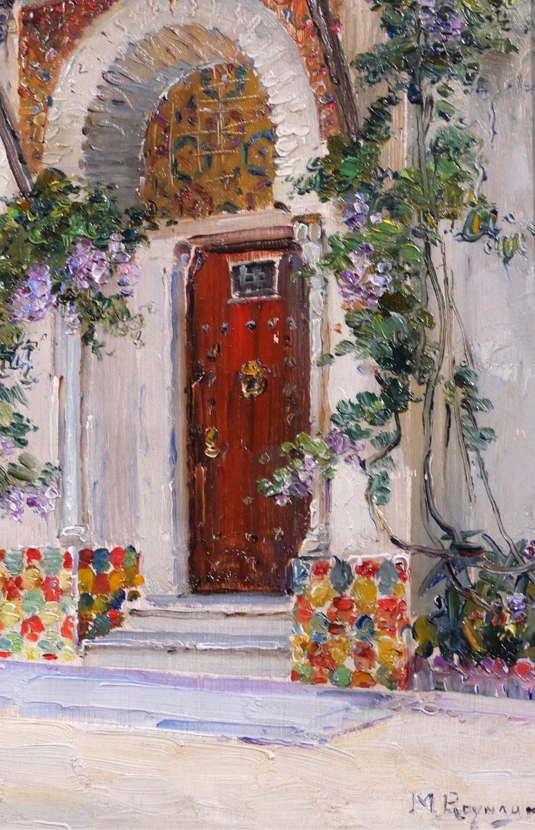 Marius Reynaud 1860-1935 Algérie, Alger, vue d'une porte, tableau, 1910-20 fleurs jardin-photo-3
