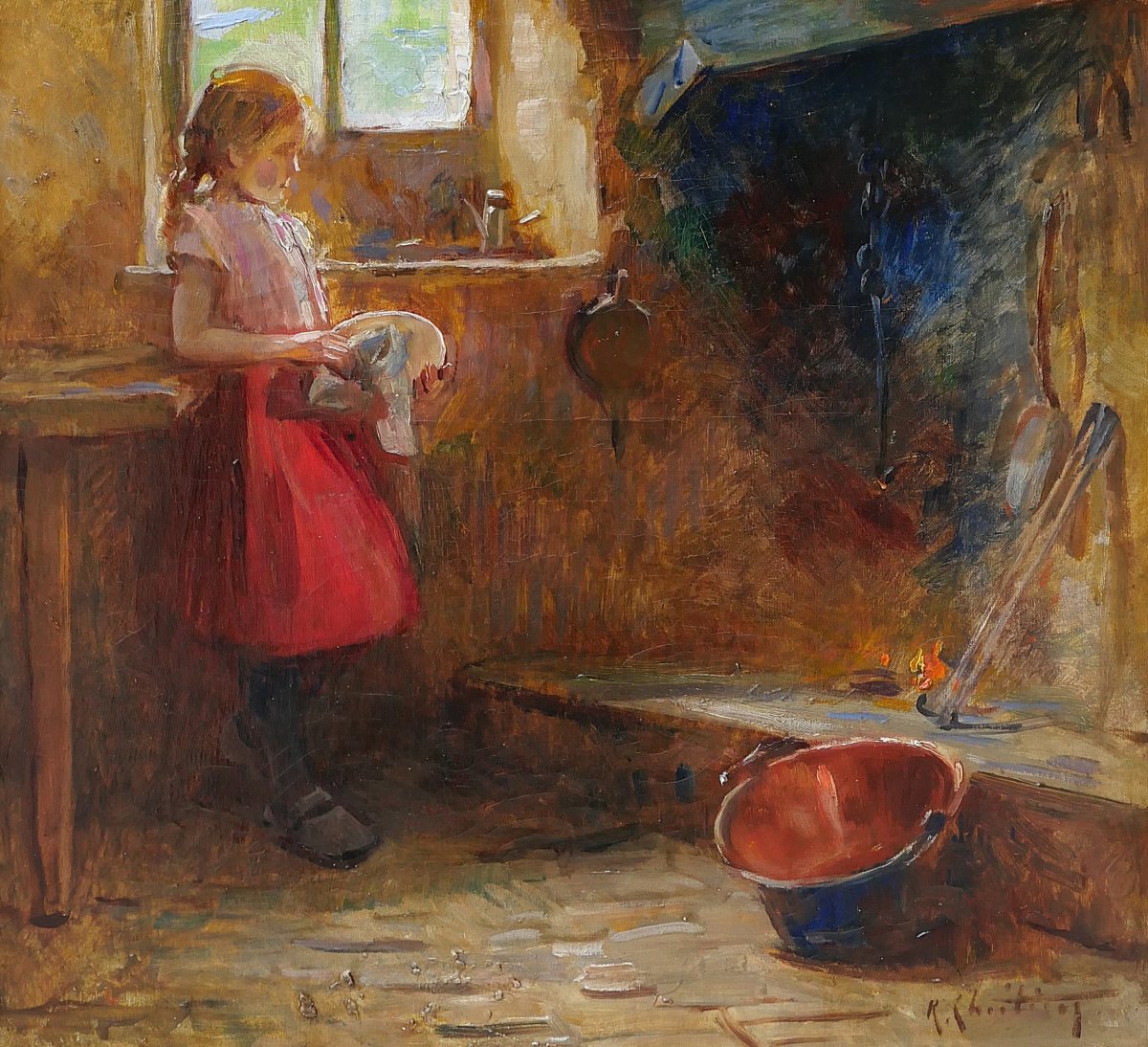 René-Louis Chrétien 1867-1945 Jeune fille dans un intérieur, tableau, vers 1900 impressionnisme-photo-4