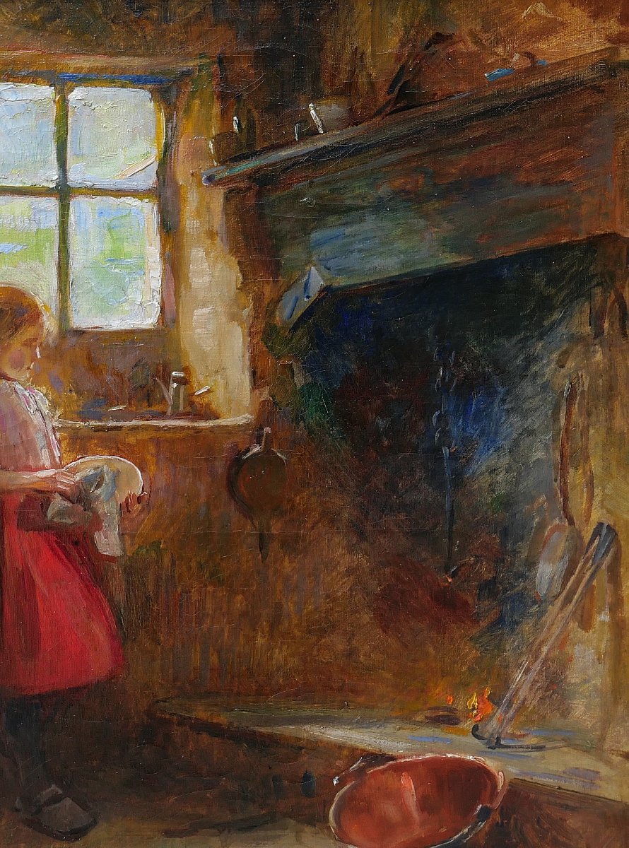 René-Louis Chrétien 1867-1945 Jeune fille dans un intérieur, tableau, vers 1900 impressionnisme-photo-2