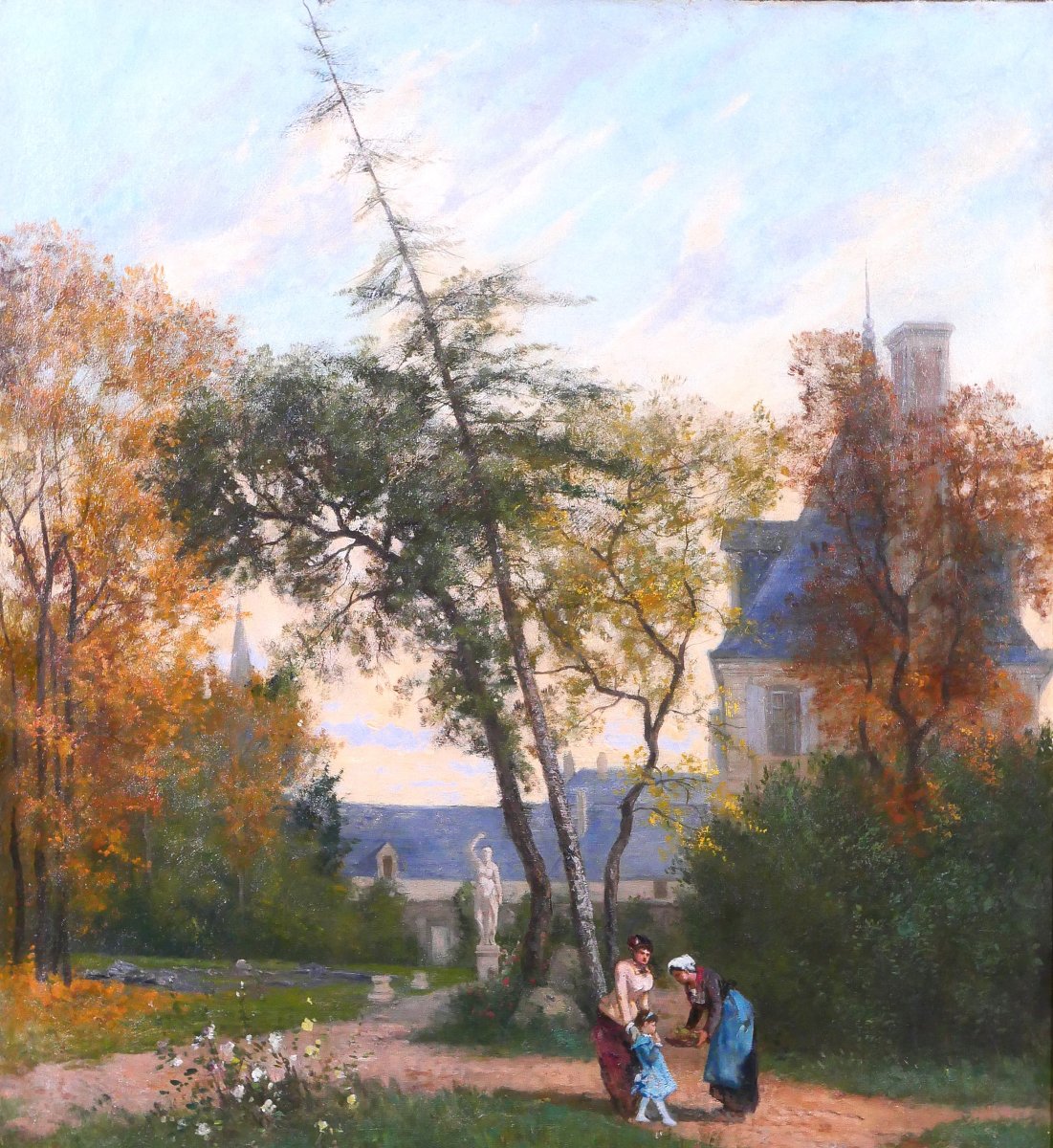 Fernand LUTSCHER 1848-1923 La rencontre dans le parc du chateau, grand tableau, 1879 paysage-photo-3