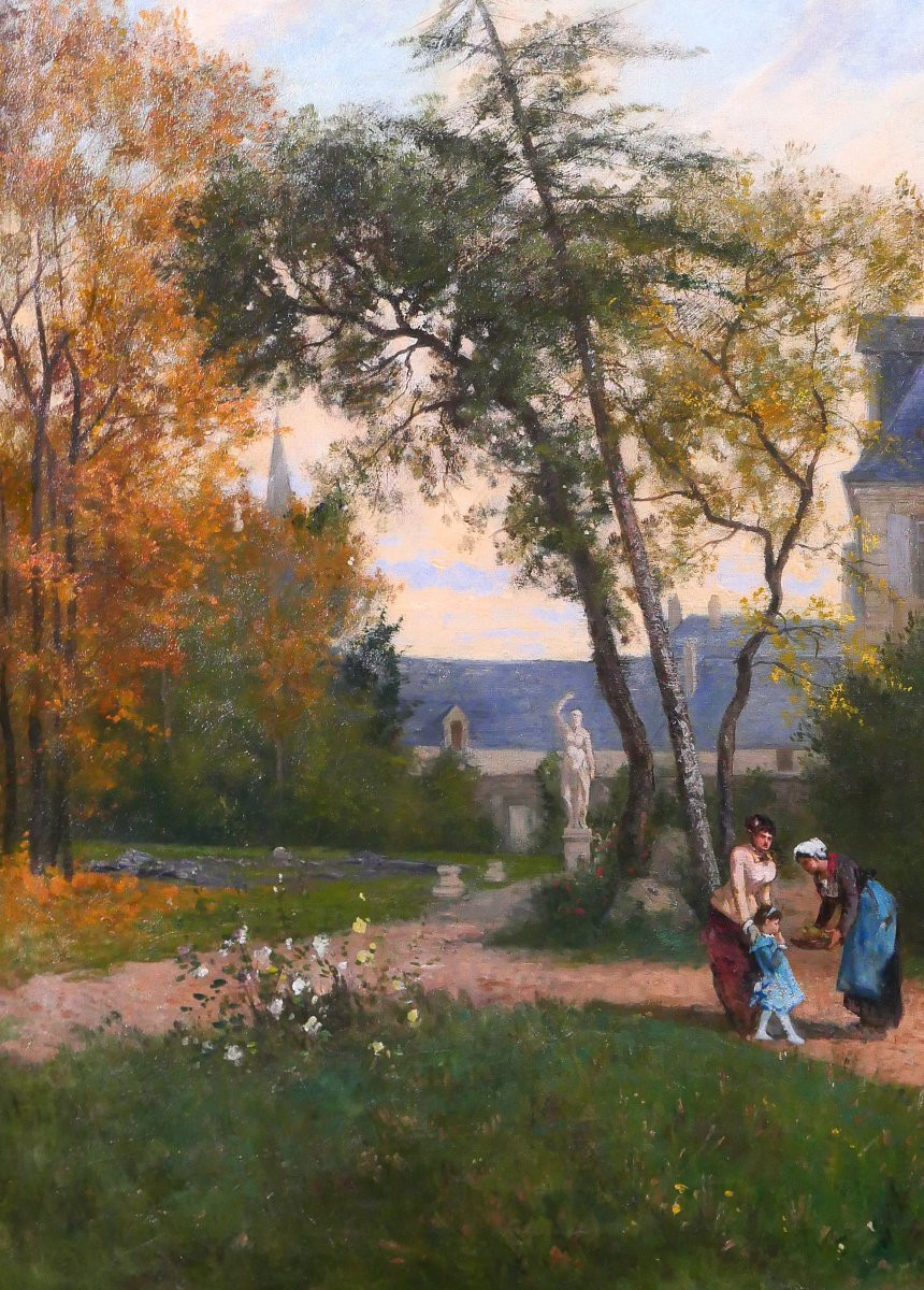 Fernand LUTSCHER 1848-1923 La rencontre dans le parc du chateau, grand tableau, 1879 paysage-photo-4