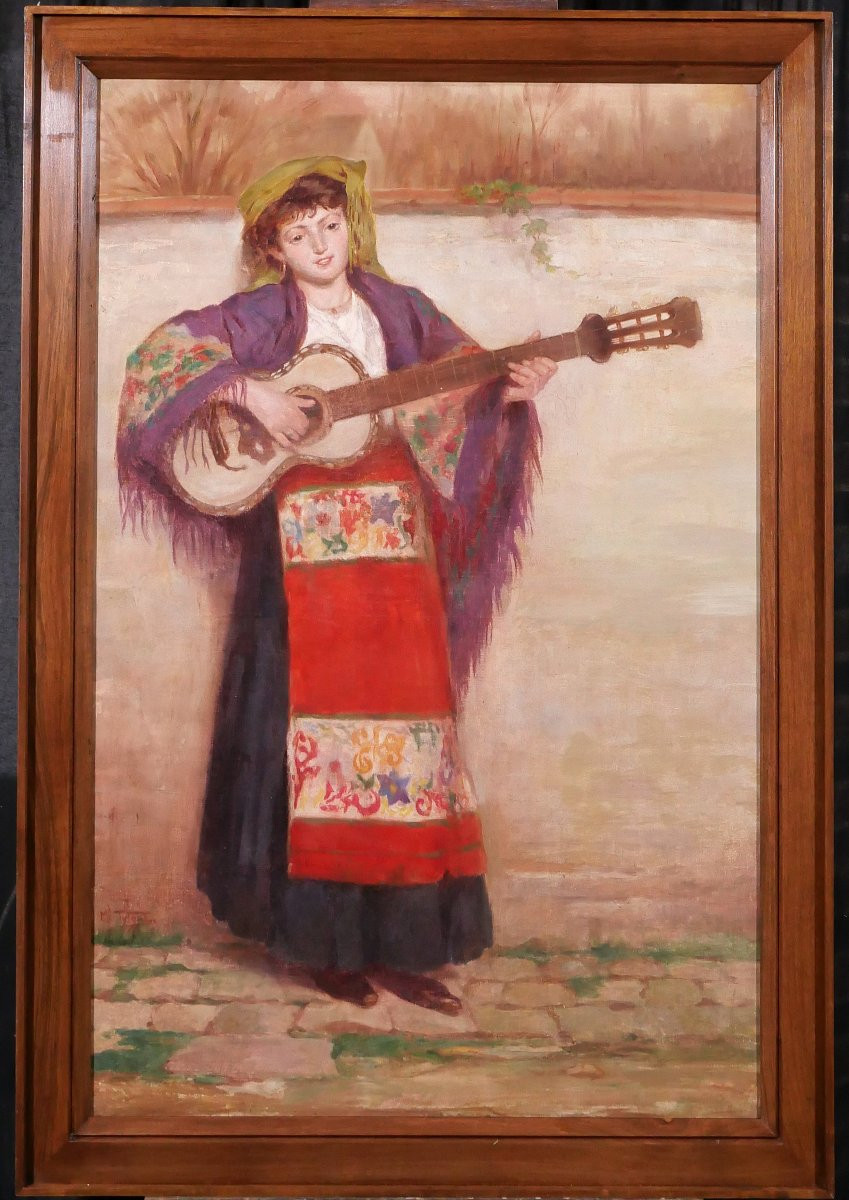 Médard Tytgat 1871-1948 Femme à la guitare, tableau, vers 1910 Tsigane musique Belgique-photo-2