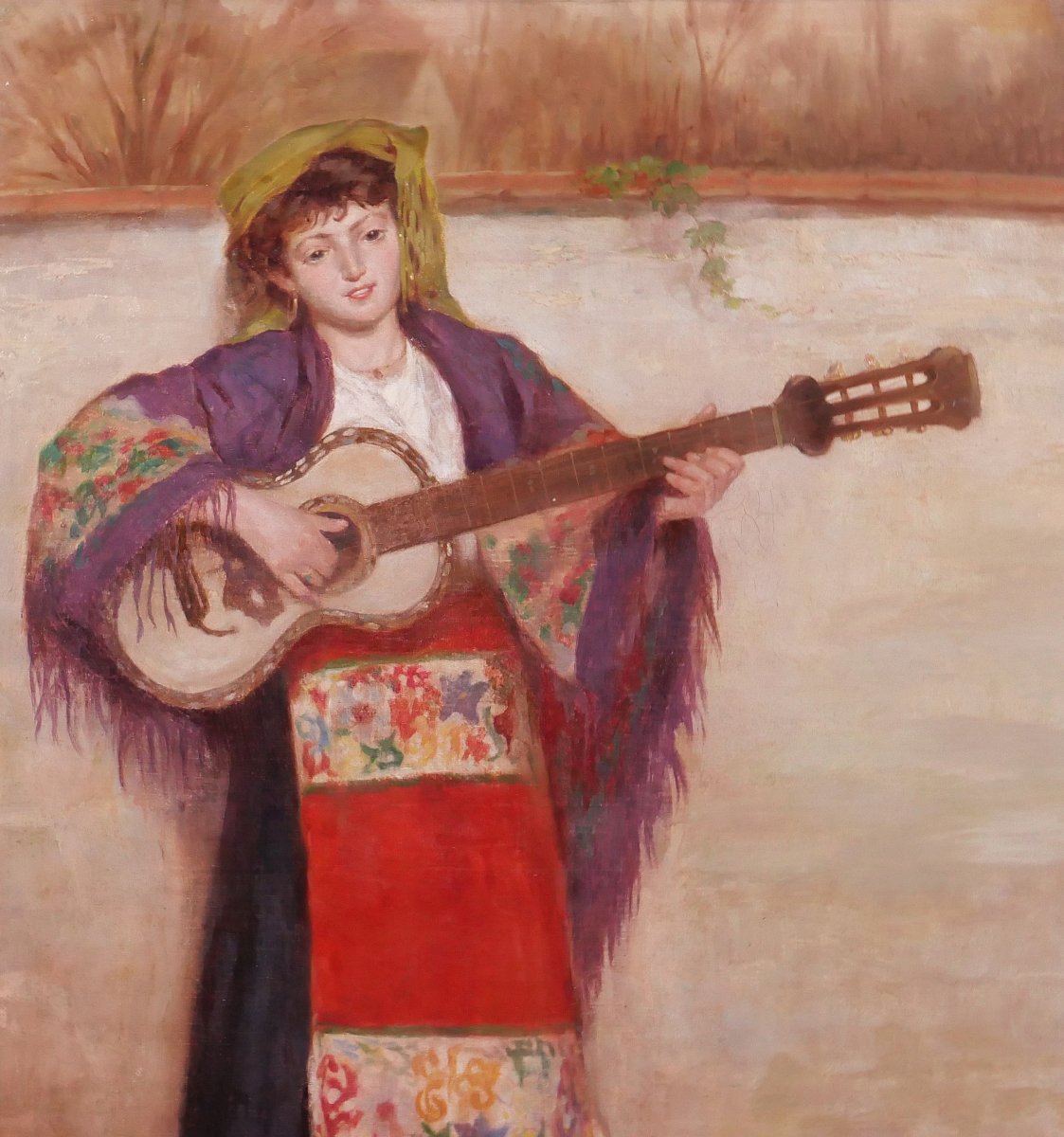 Médard Tytgat 1871-1948 Femme à la guitare, tableau, vers 1910 Tsigane musique Belgique-photo-3