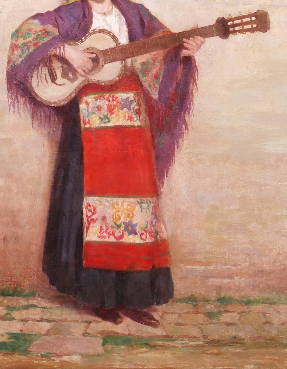 Médard Tytgat 1871-1948 Femme à la guitare, tableau, vers 1910 Tsigane musique Belgique-photo-4