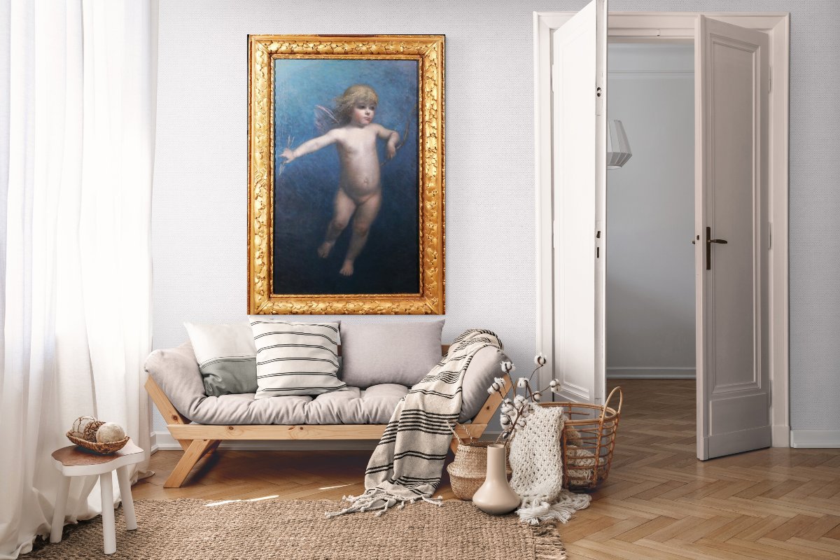 Jean Eyckelbosch 19-20e Angelot en Cupidon, grand tableau, vers 1900 Belgique mythologie-photo-3