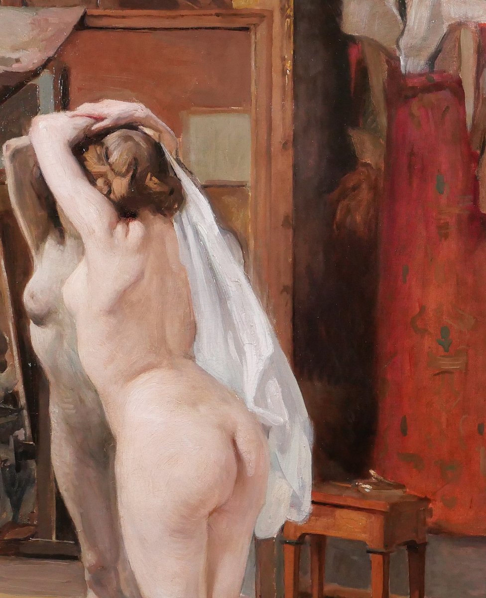 William LAPARRA 1873-1920 Le modèle dans l'atelier, femme nue, tableau, vers 1910 artiste-photo-2