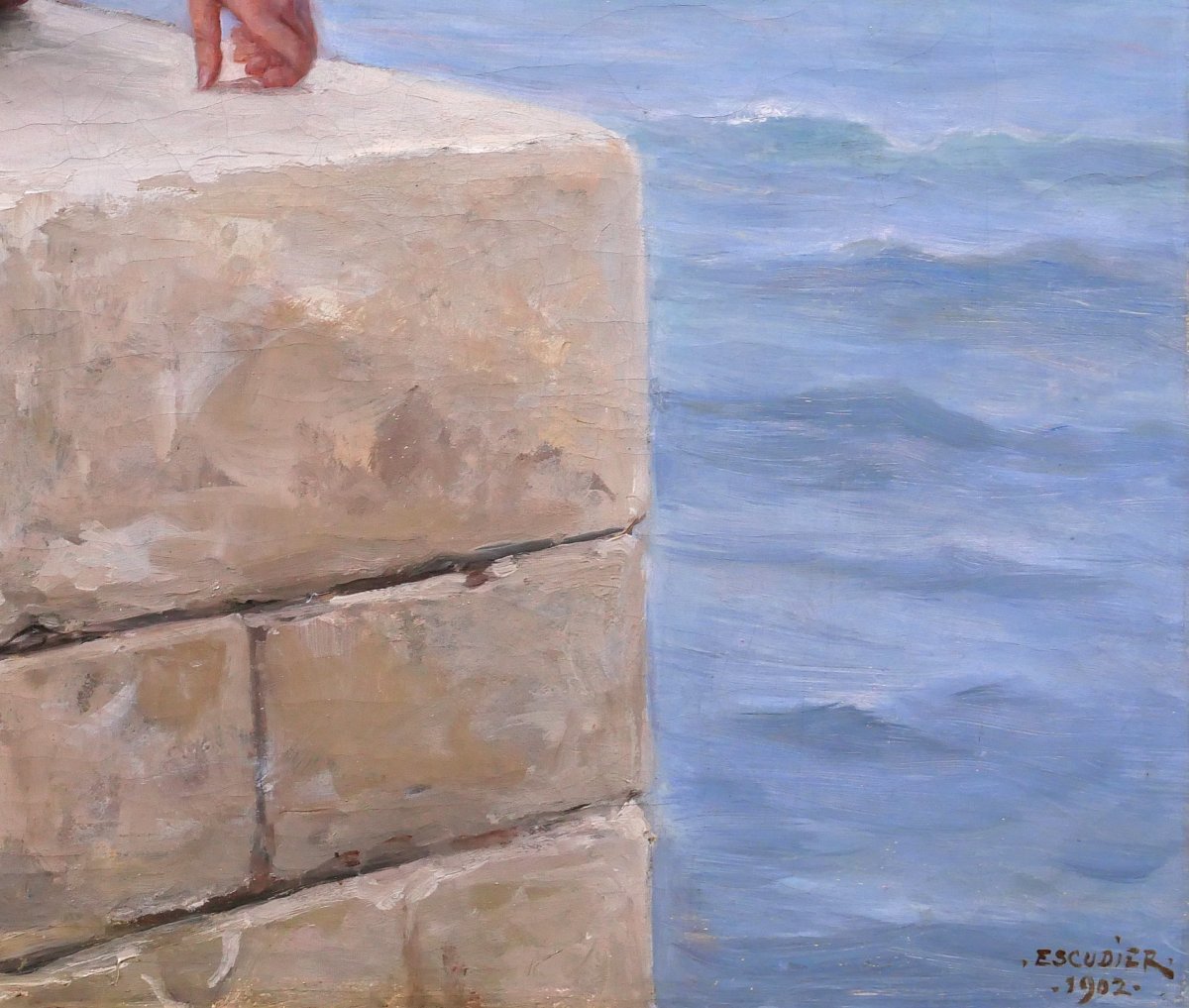 Charles Escudier 1848-1923 Woman At The Seaside Waiting For The Boat To Return, Painting, 1902-photo-5