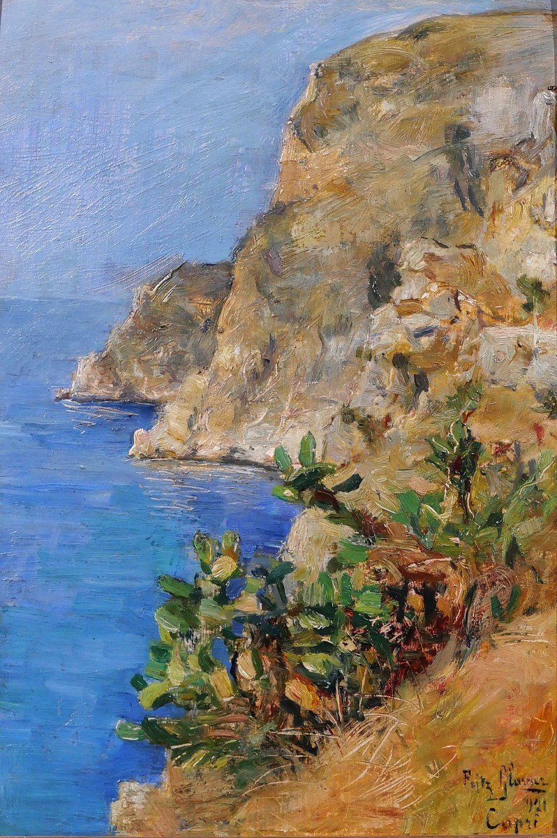 Fritz GLARNER 1899-1972 Italie, Capri, paysage de bord de mer, tableau, 1921 Napoli