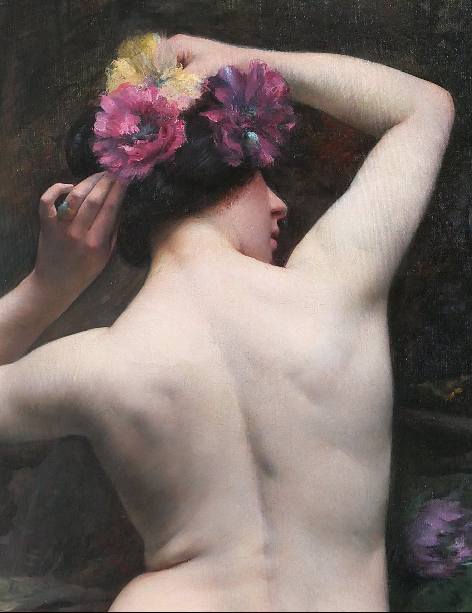 Léon Tirode 1873-1953 Après le bain, femme nue, grand tableau, Salon 1898-photo-3