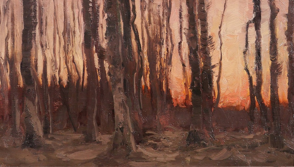 Joseph François 1851-1940 Arbres au coucher de soleil, paysage tableau impressionnisme Barbizon