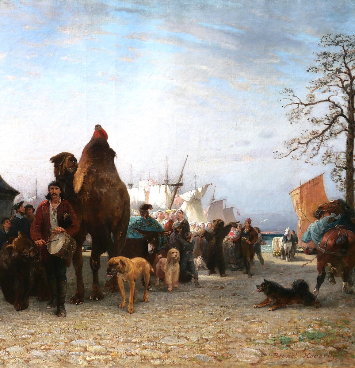 P.-A. Brunet-Houard 1827-1922 Saltimbanques avec leurs animaux en Bretagne, tableau, 1873-photo-4