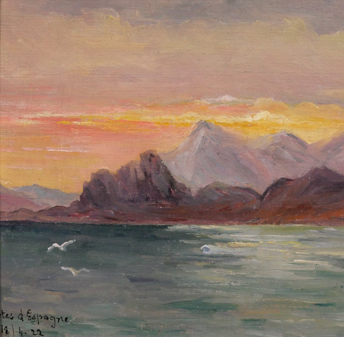 M. Savidan 19-20th Landscape Of The Coasts Of Spain, Evening Effect, 1922 Painting Sea Marine Landscape-photo-3