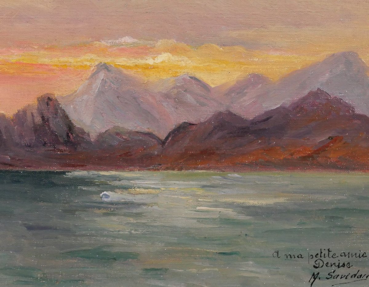 M. Savidan 19-20th Landscape Of The Coasts Of Spain, Evening Effect, 1922 Painting Sea Marine Landscape-photo-3