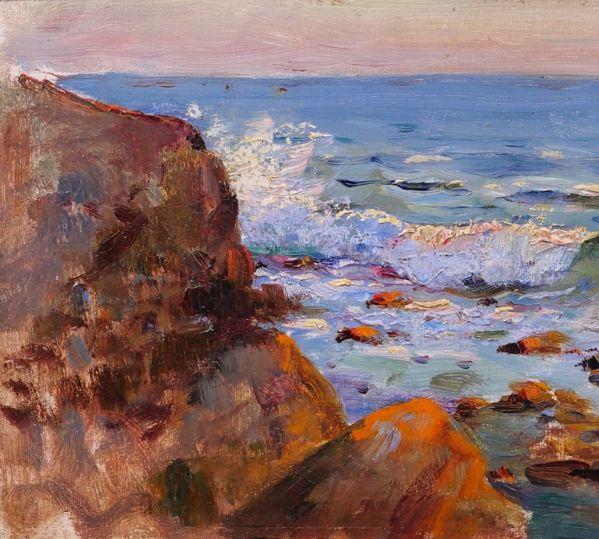 Jules-alexis Muenier 1863-1942 Seascape, Red Rocks, Agay Impressionism Painting-photo-3