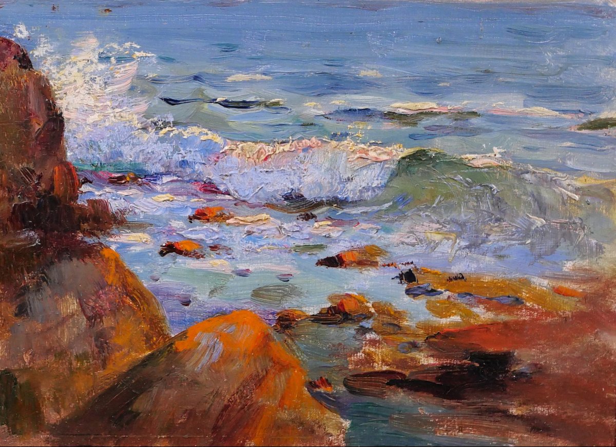 Jules-alexis Muenier 1863-1942 Seascape, Red Rocks, Agay Impressionism Painting-photo-3