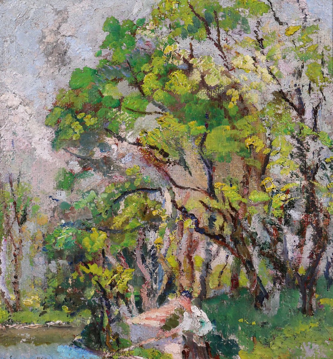 Suzanne Minier 1878-1955 Paysage au pêcheur, tableau, vers 1910-20 Post-impressionnisme-photo-3