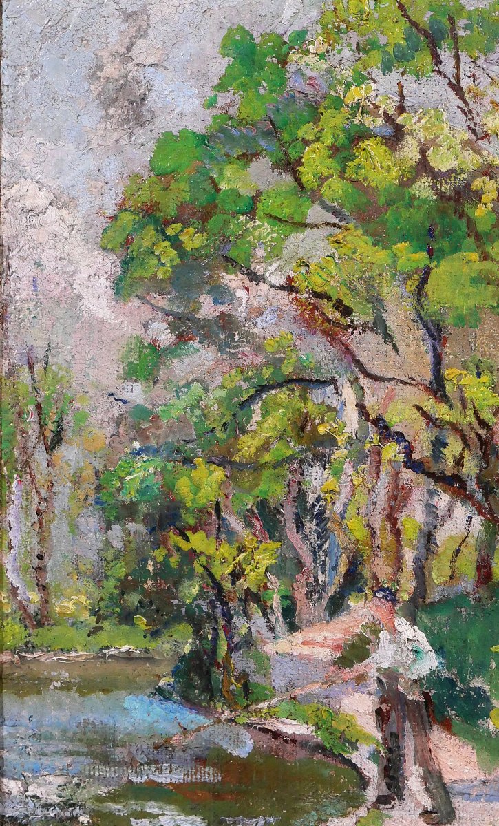 Suzanne Minier 1878-1955 Paysage au pêcheur, tableau, vers 1910-20 Post-impressionnisme-photo-1