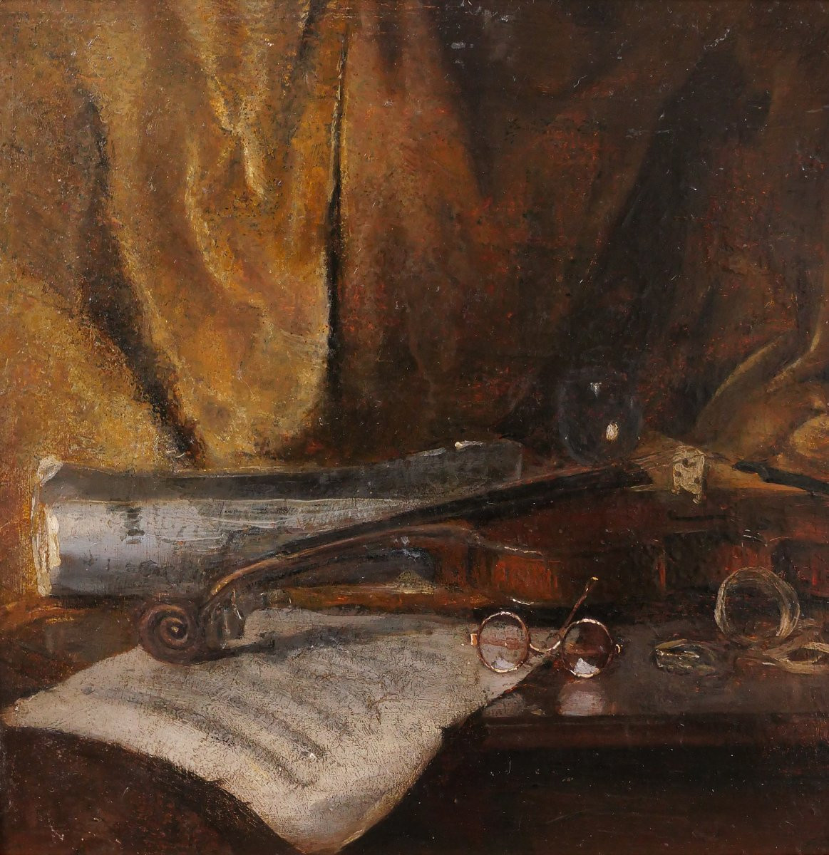 Emile Boulard 1863-1943 Still Life With Violin, Painting Circa 1900 Music Instrument-photo-3