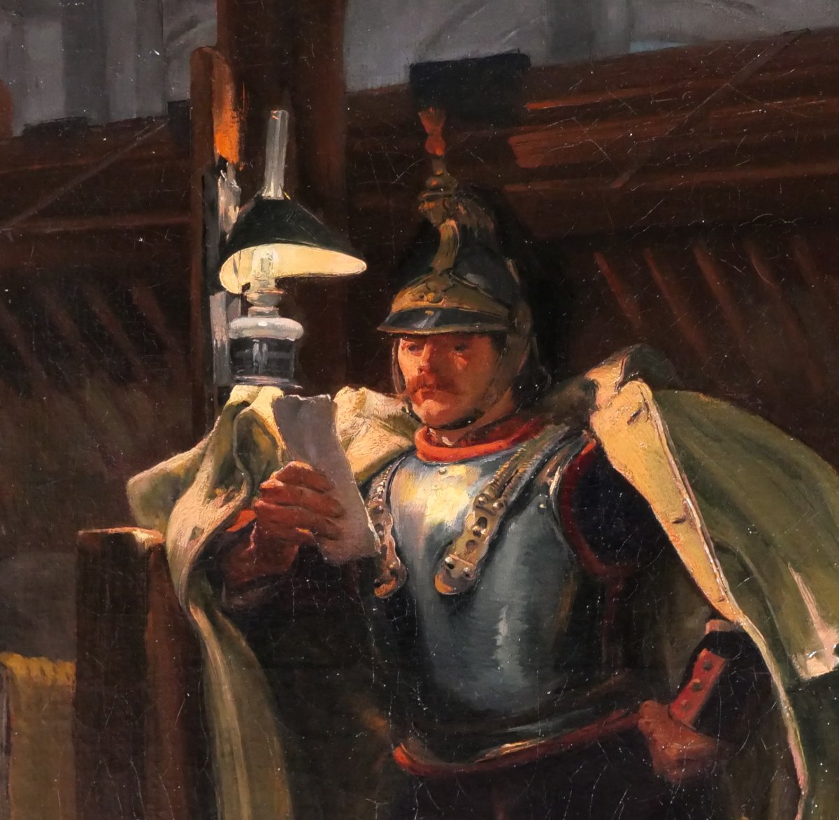 Marius Roy 1853-1921 Soldat lisant une lettre le soir dans l'écurie, tableau militaria armée-photo-4