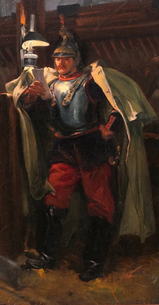 Marius Roy 1853-1921 Soldat lisant une lettre le soir dans l'écurie, tableau militaria armée-photo-4