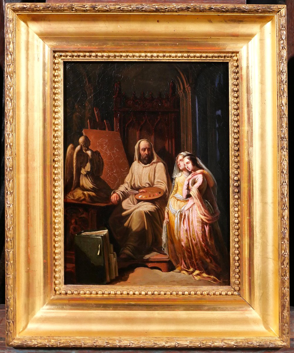 Ecole Troubadour vers 1830 Peintre dans son atelier, Fra Bartolomeo ? tableau Renaissance-photo-2