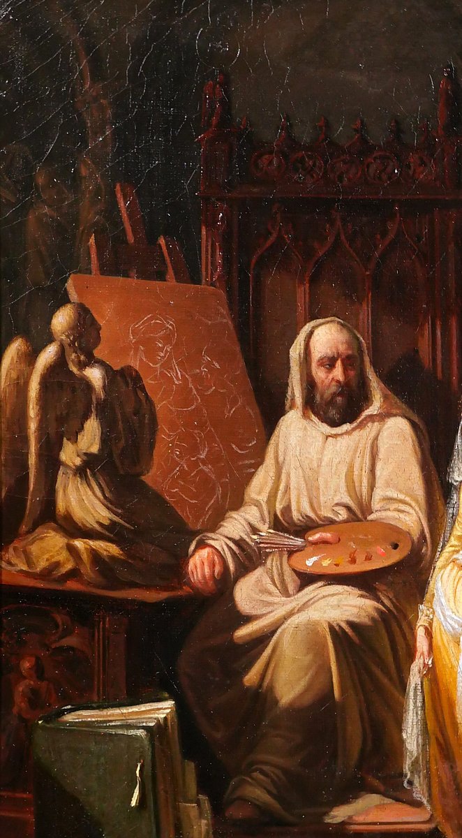 Ecole Troubadour vers 1830 Peintre dans son atelier, Fra Bartolomeo ? tableau Renaissance-photo-1