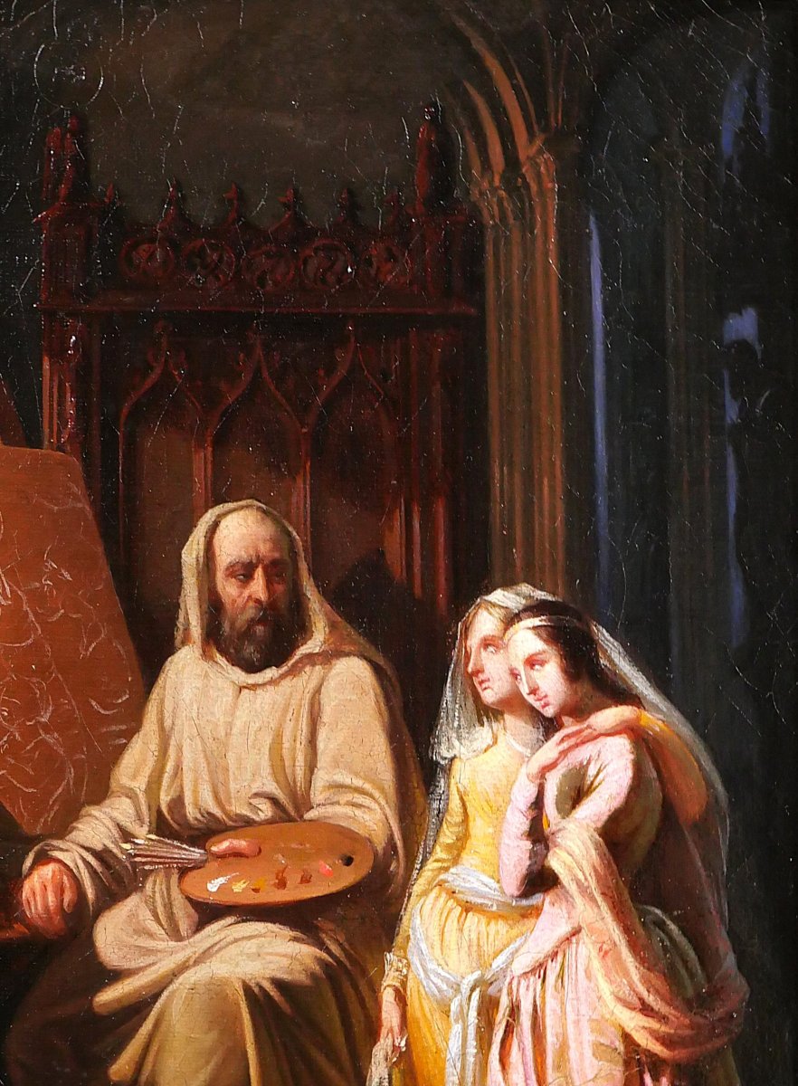 Ecole Troubadour vers 1830 Peintre dans son atelier, Fra Bartolomeo ? tableau Renaissance-photo-2