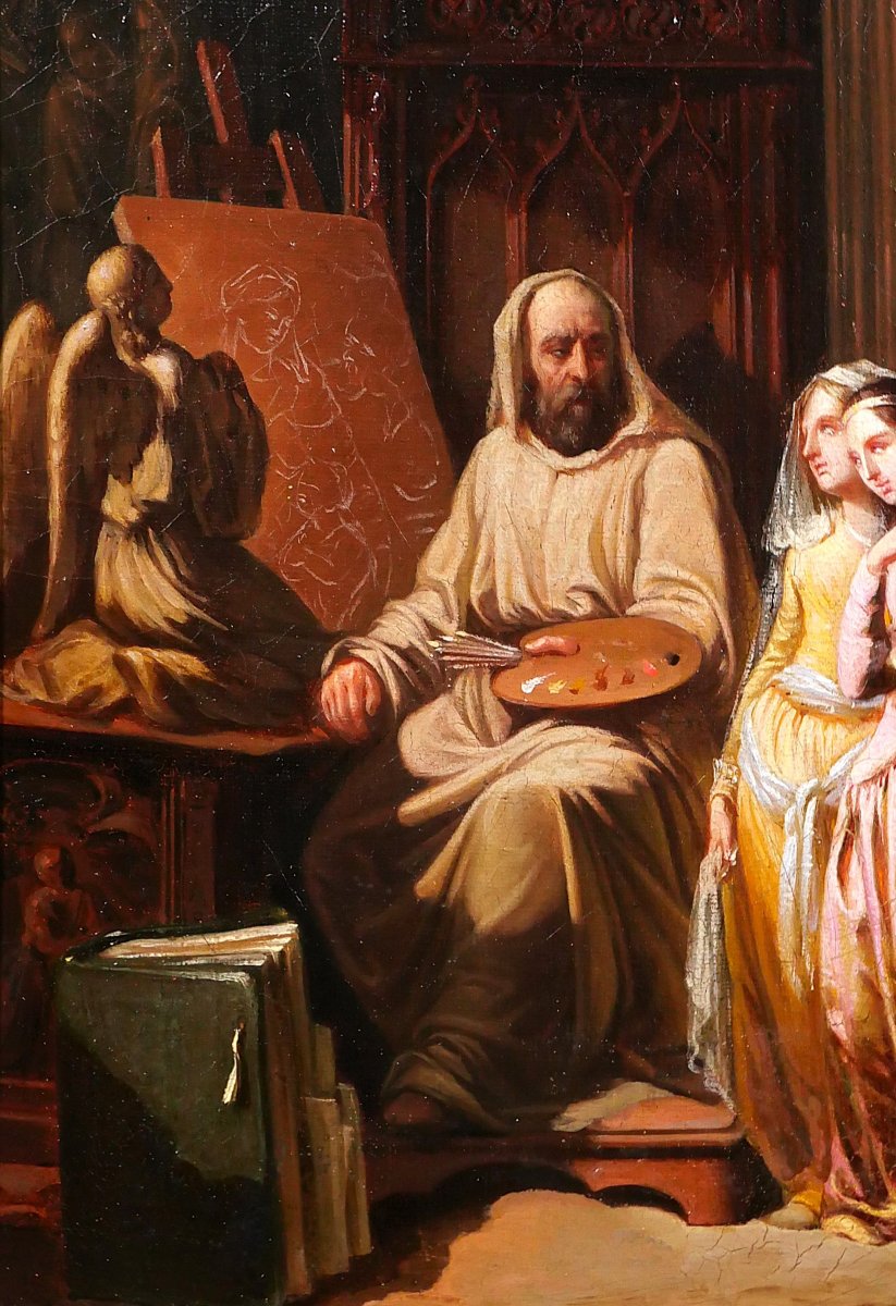 Ecole Troubadour vers 1830 Peintre dans son atelier, Fra Bartolomeo ? tableau Renaissance-photo-4