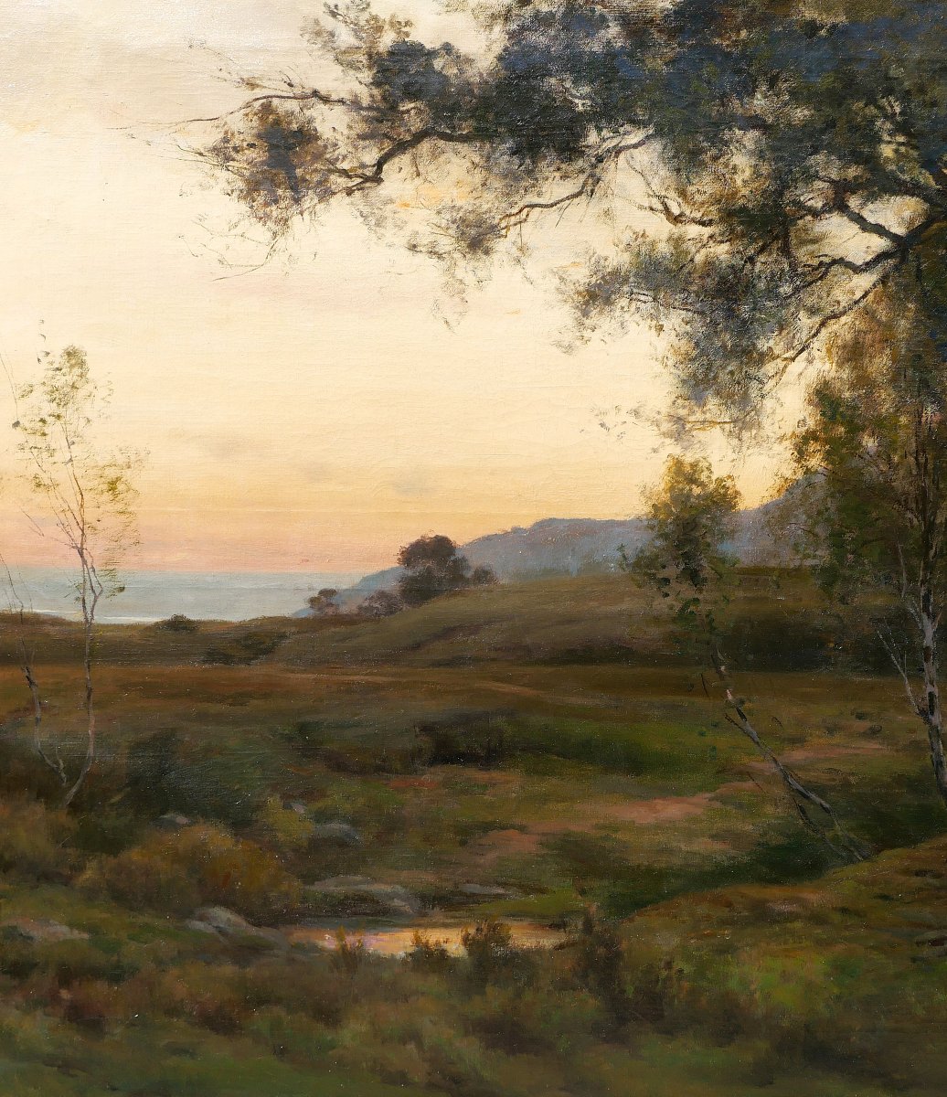 Albert-Charles Wallet, Paysage de coucher de soleil, grand tableau, Salon 1896, Dennemont-photo-3
