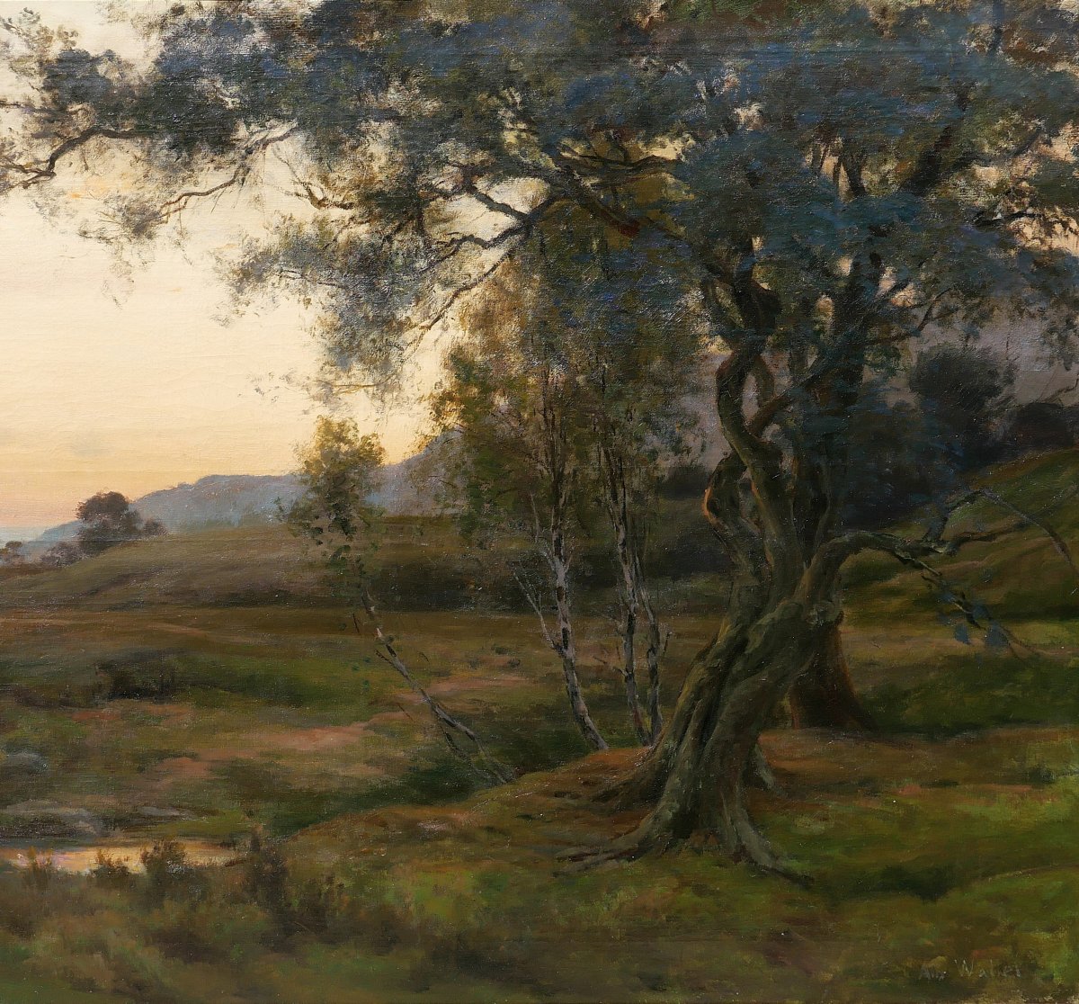 Albert-Charles Wallet, Paysage de coucher de soleil, grand tableau, Salon 1896, Dennemont-photo-4