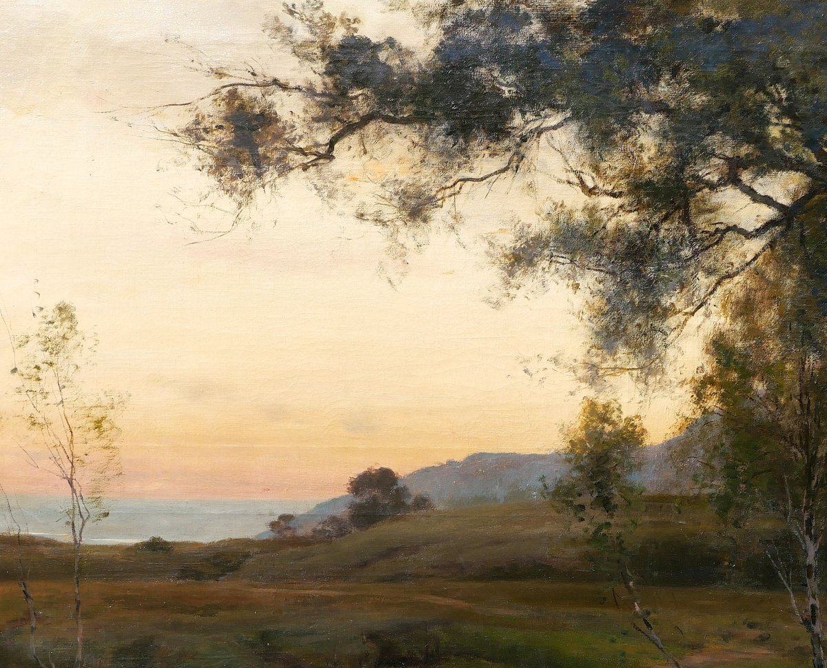 Albert-Charles Wallet, Paysage de coucher de soleil, grand tableau, Salon 1896, Dennemont-photo-1