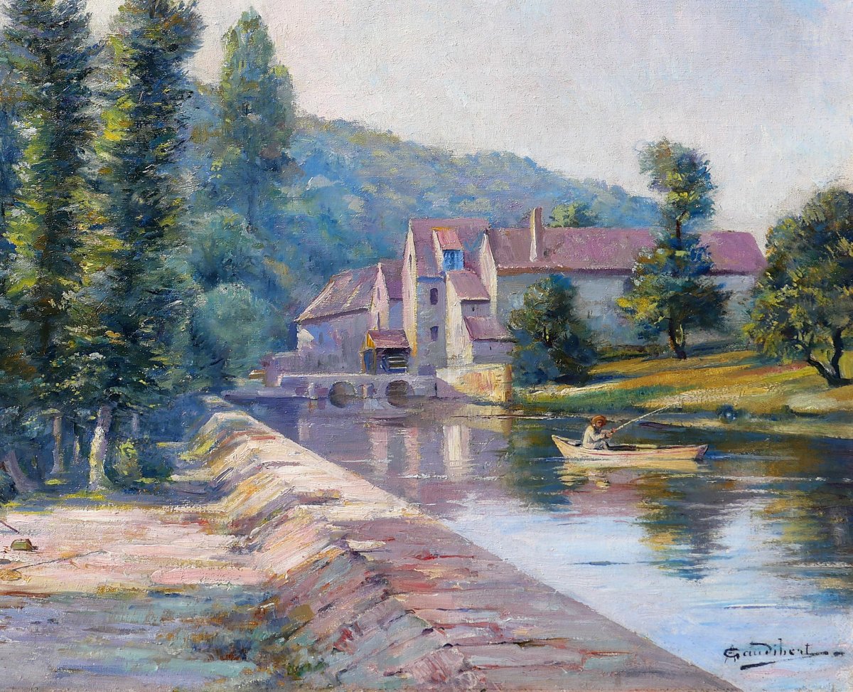 Auguste Gaudibert 1865-1908 Burgundy, Yonne, Landscape, Painting Circa 1900 Impressionism-photo-3