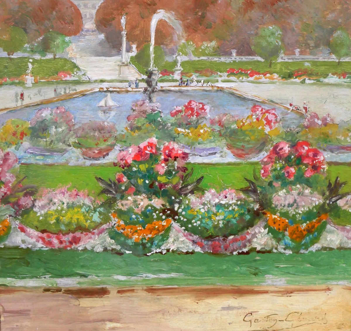 Gaston Gérard 1859-? Paris, le jardin du Luxembourg et le Panthéon, tableau, 1885-90 paysage-photo-4