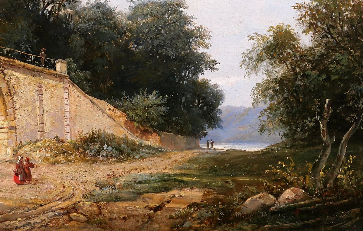 Christian BRUNE 1793-1849 Paysage au pont, tableau vers 1820-30 romantisme Bertin-photo-3