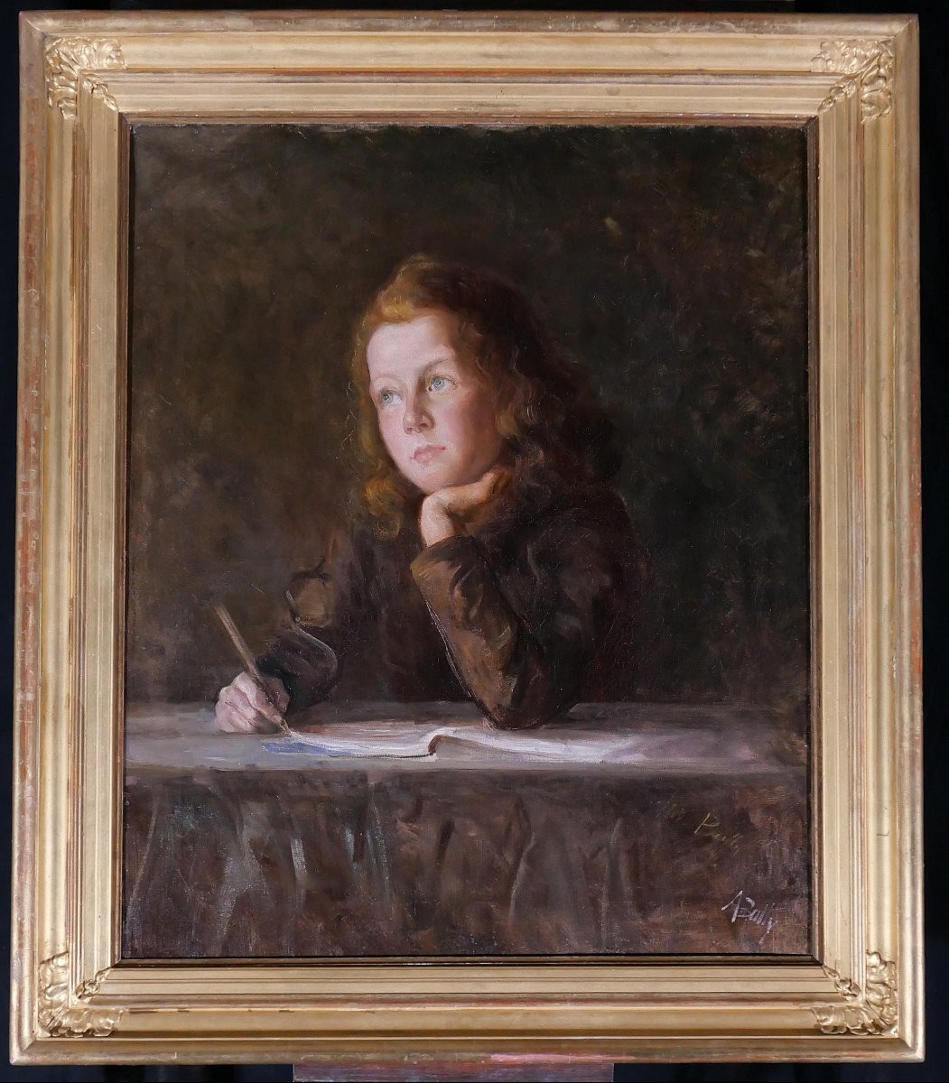 Alice Bailly 1872-1938 Portrait Of A Daydreaming Child, Painting, 1901 Switzerland Albert Anker Vevey-photo-2